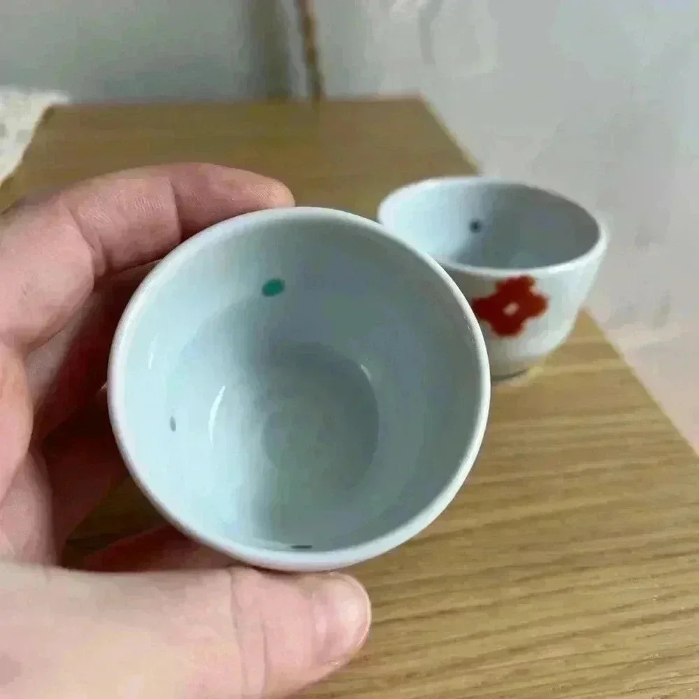 Japanese Sake Cup Sakazuki Chikusen Miura made Tiger Petal 2 pieces Kintsugi - Picture 5 of 8